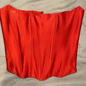 Red Satin Strapless Corset Top